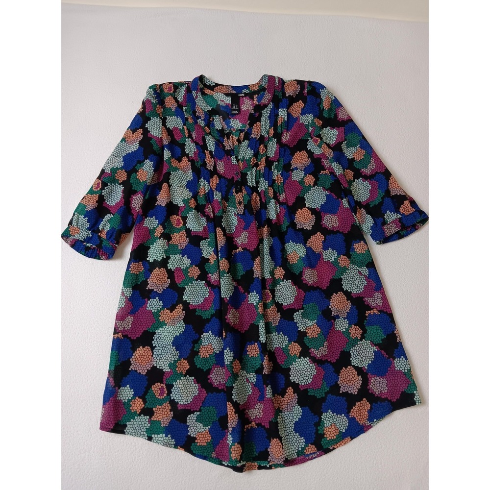 H&M Dress Womens 4 Multicolor Geometric Shift Henley 3/4 Sleeve Short Casual